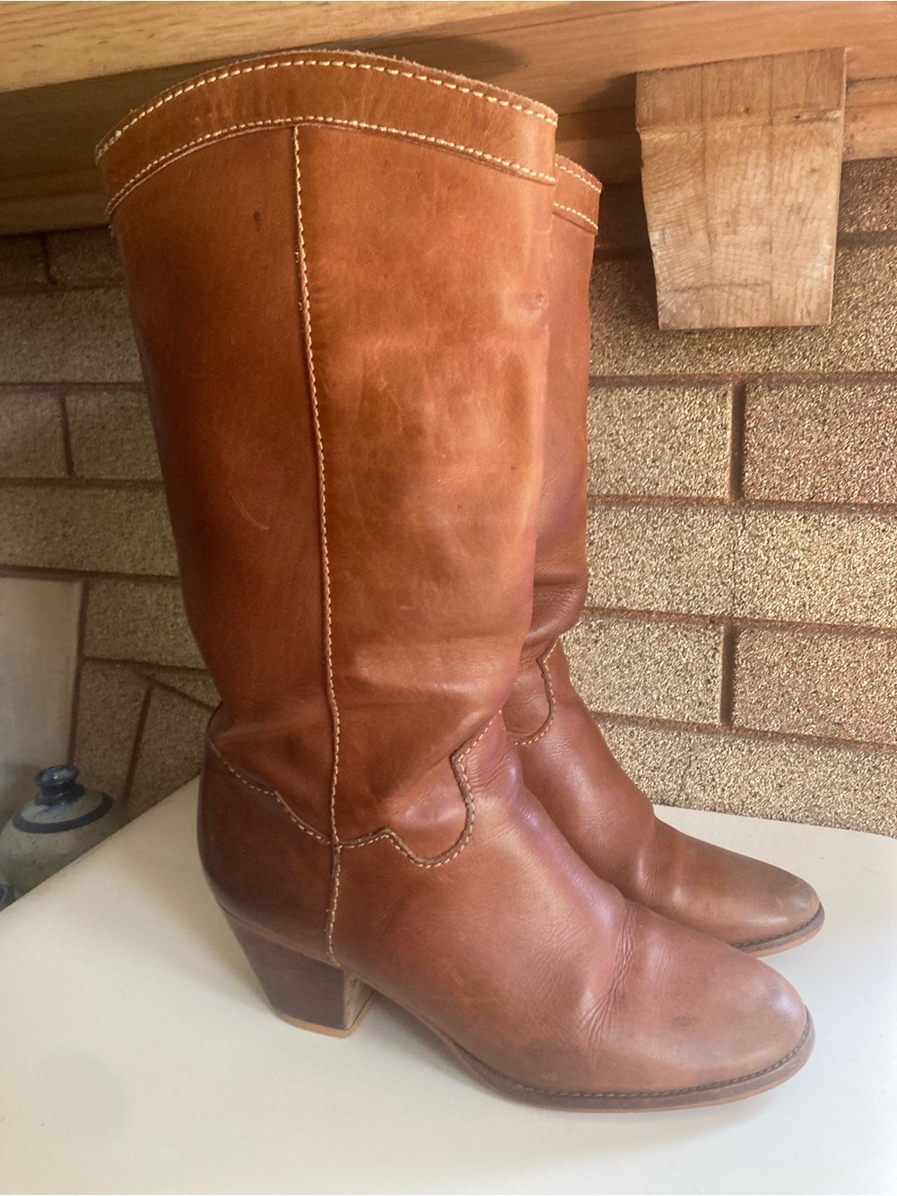Vintage Prediction Brown Leather Mid-Calf Heeled Boots 9